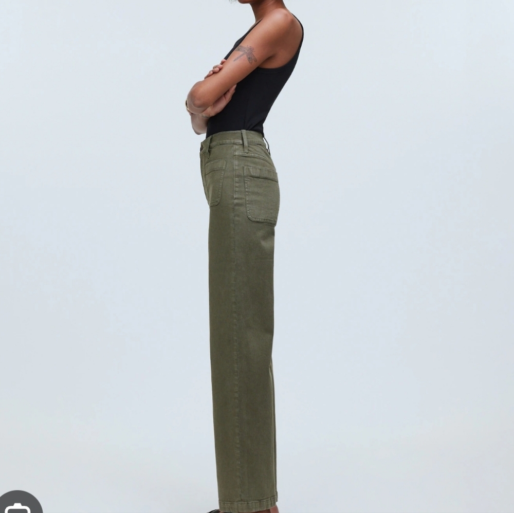 Madewell Emmett Wide Leg Olive Green Pants Size 33 - Picture 2 of 13